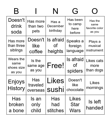 Find Someone Who... Bingo Card