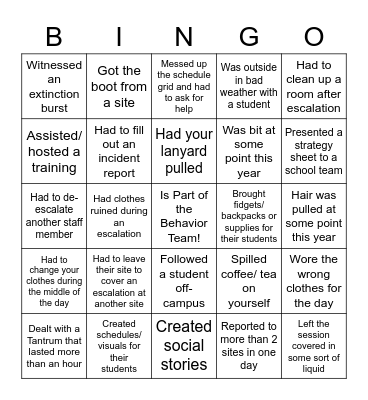 Behavior Bingo Card