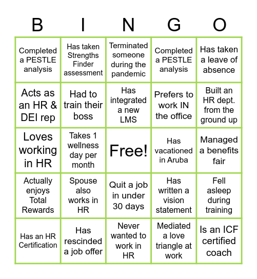 HR BINGO - Find a professional who... Bingo Card