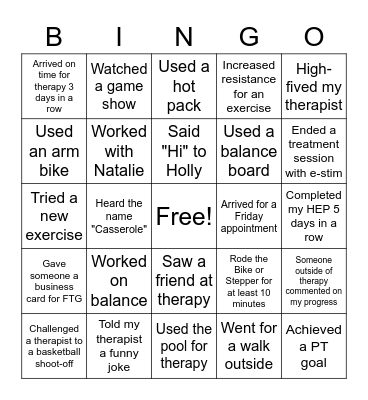Physical Therapy Bingo Card
