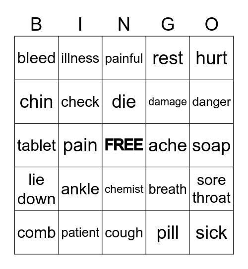 Health, Medicine, and Exercise Bingo Card