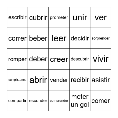 -er and -ir verbs Bingo Card