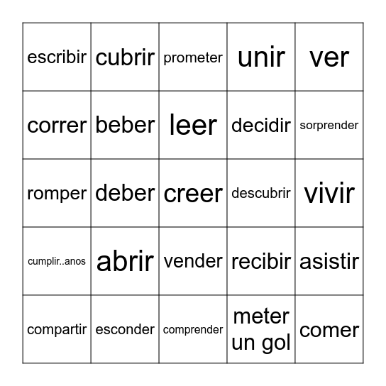 -er and -ir verbs Bingo Card