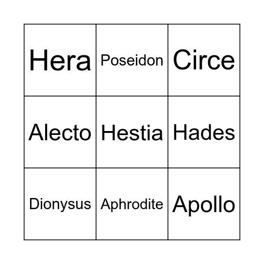 Greek Deities Bingo Card