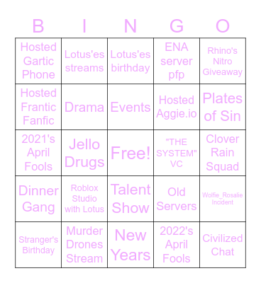 EVENT GAME BINGO 2 Bingo Card