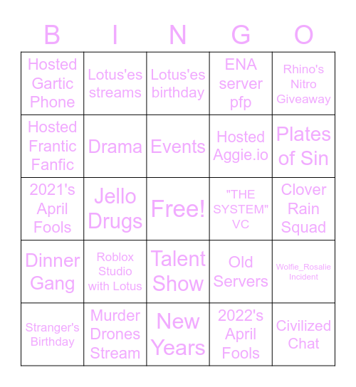 EVENT GAME BINGO 2 Bingo Card