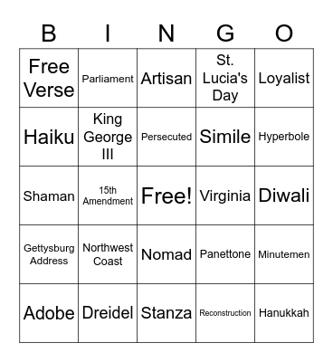 Vocabulary Review Bingo Card