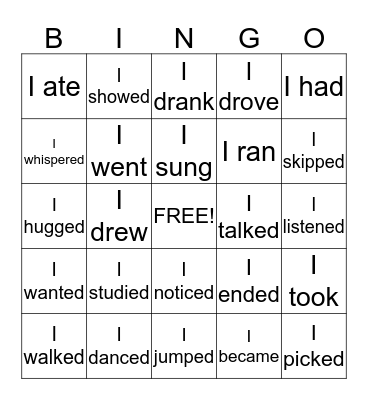 Past Tense Bingo Card