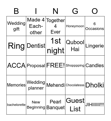 Bridal Bingo Card