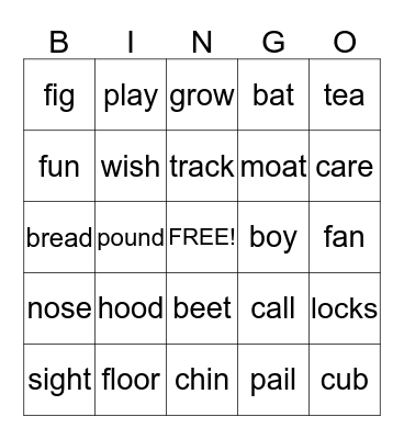 Rhyme Bingo Card