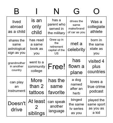 Getting to Know You Bingo Card