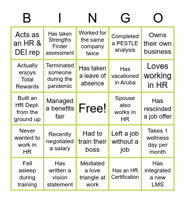HR BINGO - Find a professional who... Bingo Card