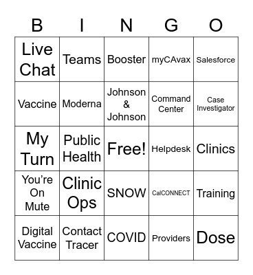 Town Hall BINGO Card