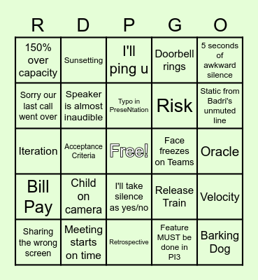 PI3 Game Changer BACKUP Bingo Card