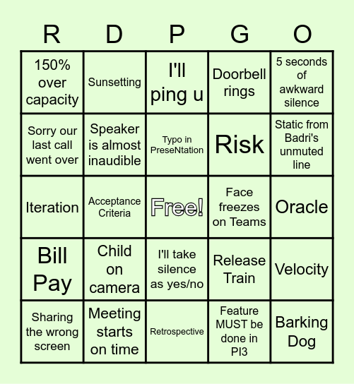 PI3 Game Changer BACKUP Bingo Card