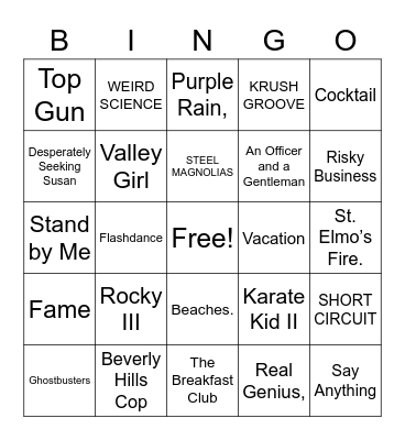 movie themes Bingo Card