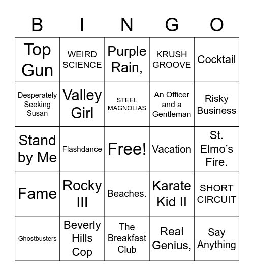 movie themes Bingo Card