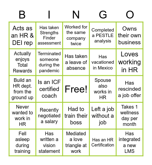 HR Bingo - Find a professional who... Bingo Card