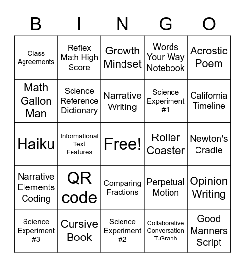 4th Grade Bingo Card