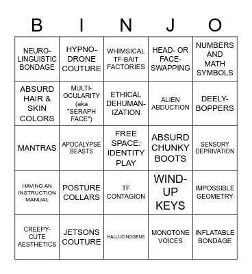 GLORIOUS IMPERIAL MARTIAN BINJO CARD Bingo Card