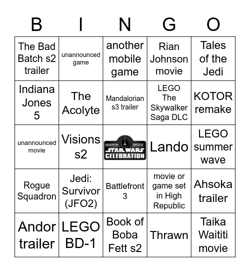 Star Wars Celebration Bingo Card