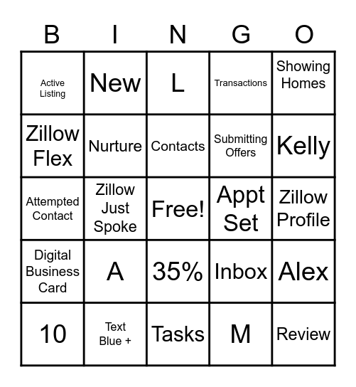 Zillow Bingo Card