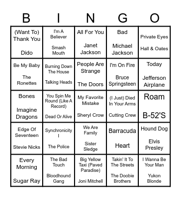 ROCK N' ROLL #22 Bingo Card