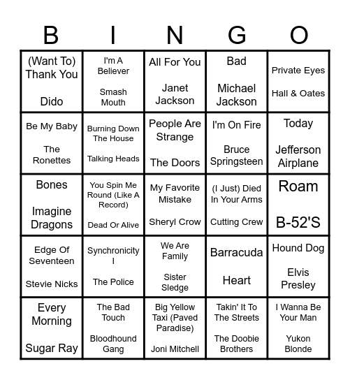 ROCK N' ROLL #22 Bingo Card