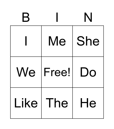 Tricky Words Bingo Card