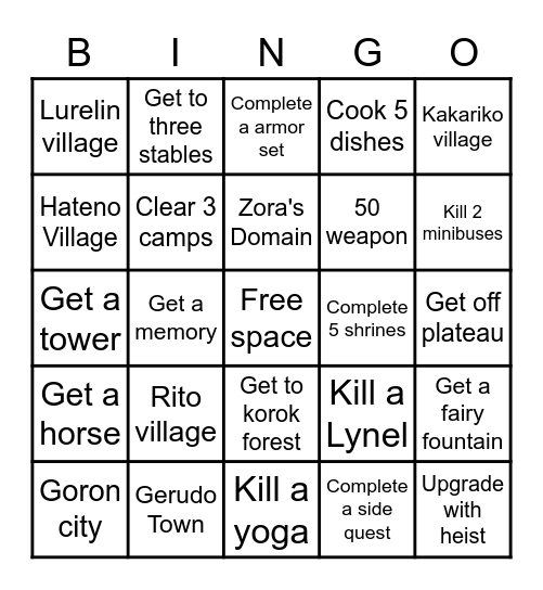 Botw Bingo Card