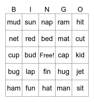 AEIOU Bingo Card
