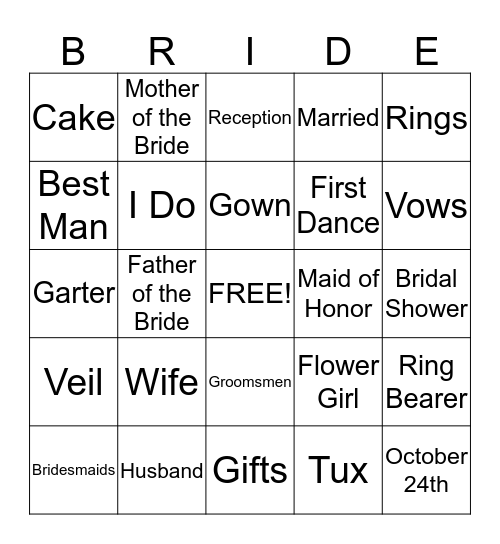 Wedding Bingo Card