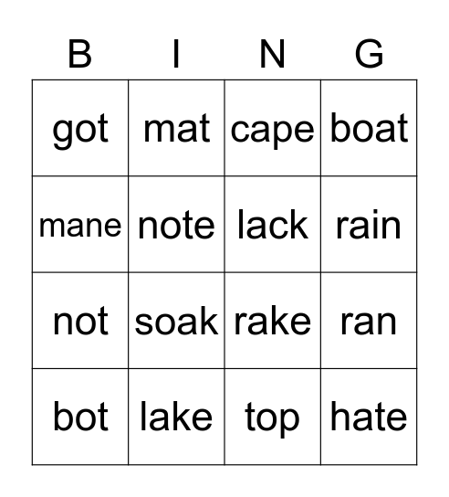 Vowel Bingo Card