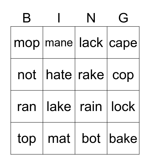 Vowel Bingo Card