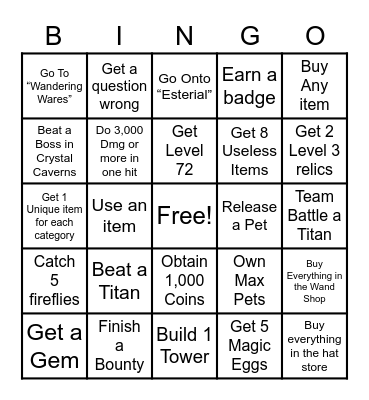 Prodigy Bingo Card