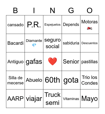 Milton’s 60th Bingo Card