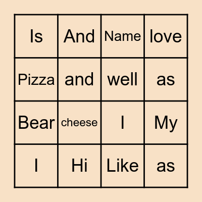 Test Bingo Card