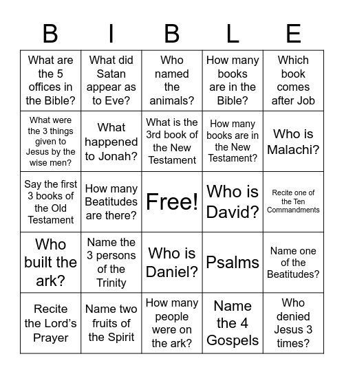 Get to know the Bible Bingo Card