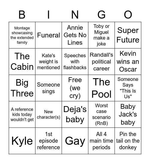 This Is Us Finale Bingo Card