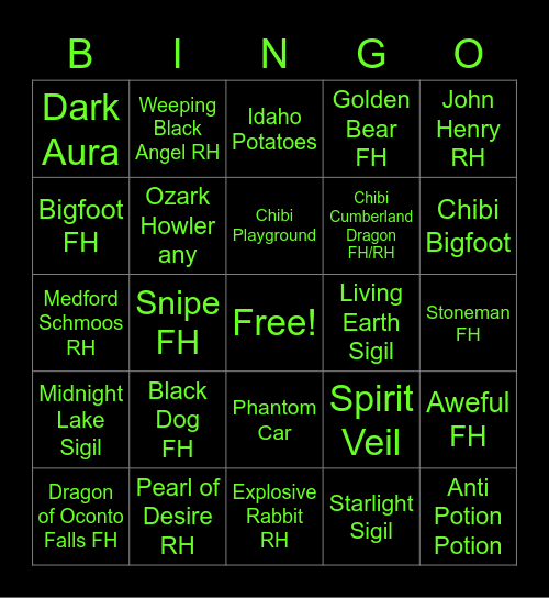 Wilderness Bingo Card