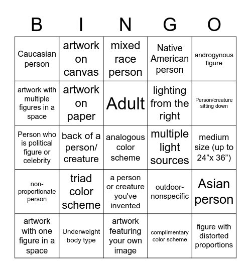 Formal Qualities Bingo Card