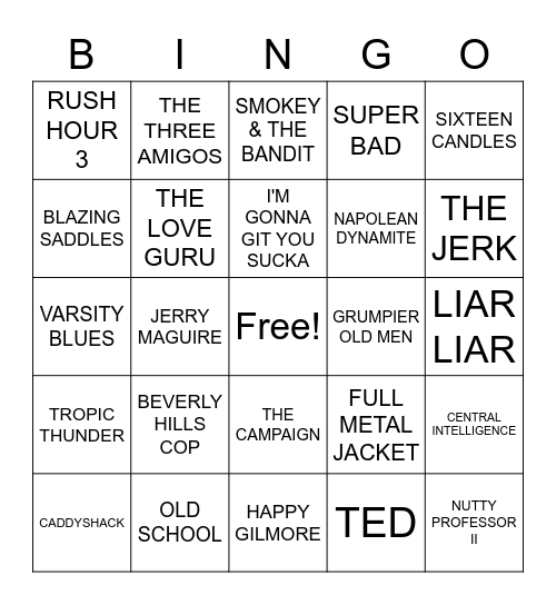 MOVIE CLIP BINGO Card