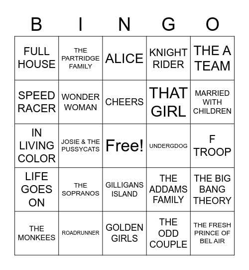 TV THEME SONGS Bingo Card