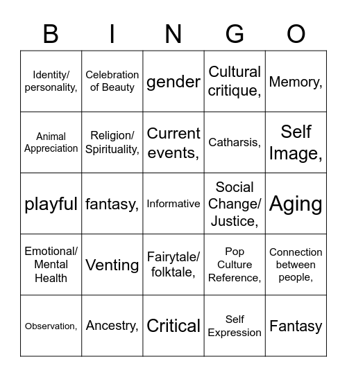 Conceptual Bingo Card