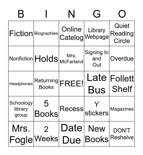 It's the Library! Bingo Card