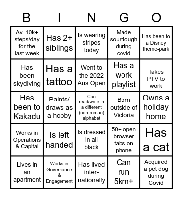 Darebin Bingo Card