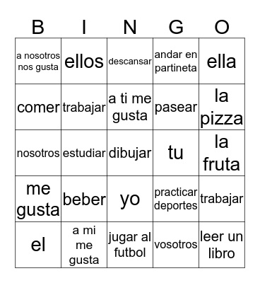 Spanish Stuff Bingo Card