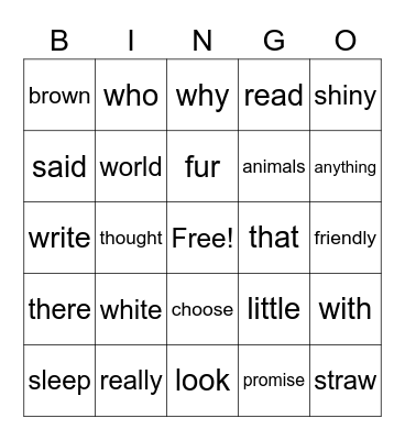 Wonders3 Bingo Card
