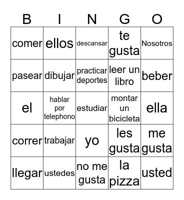 Spanish Bingo Card