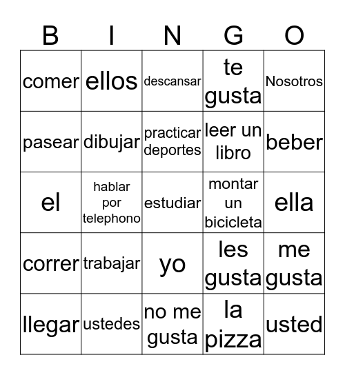Spanish Bingo Card